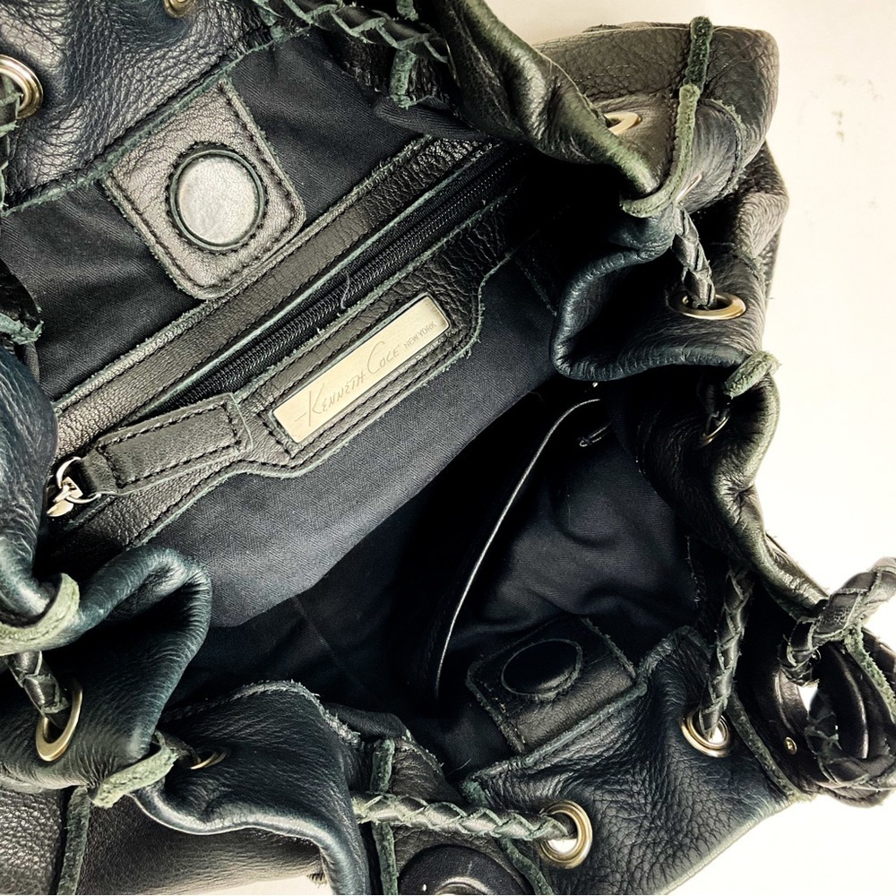 Vintage Kenneth Cole Black Leather Drawstring Bag - Picture 7 of 8